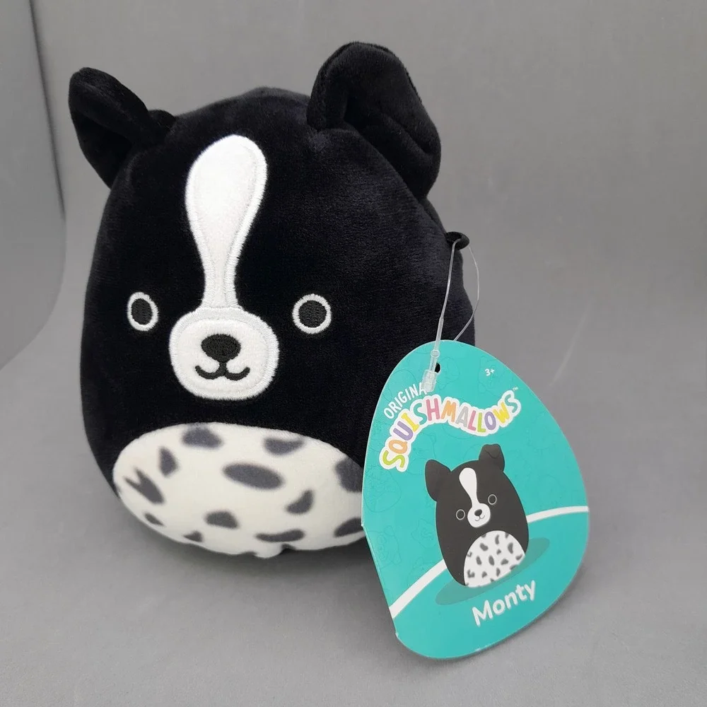 Squishmallows 5 Inch Monty the Boston Terrier Dog Black White Spotted Plush NWT
